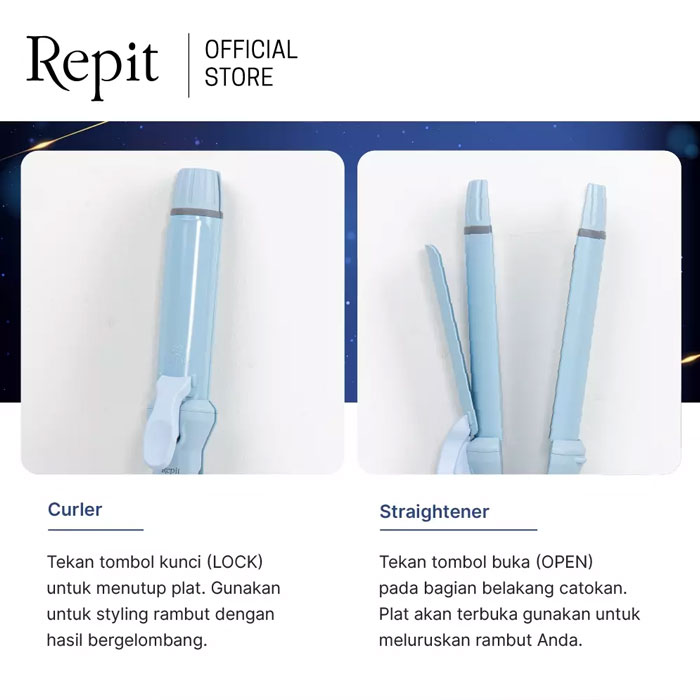Repit Catokan Rambut Curl and Flat 2in1 32mm - Blue